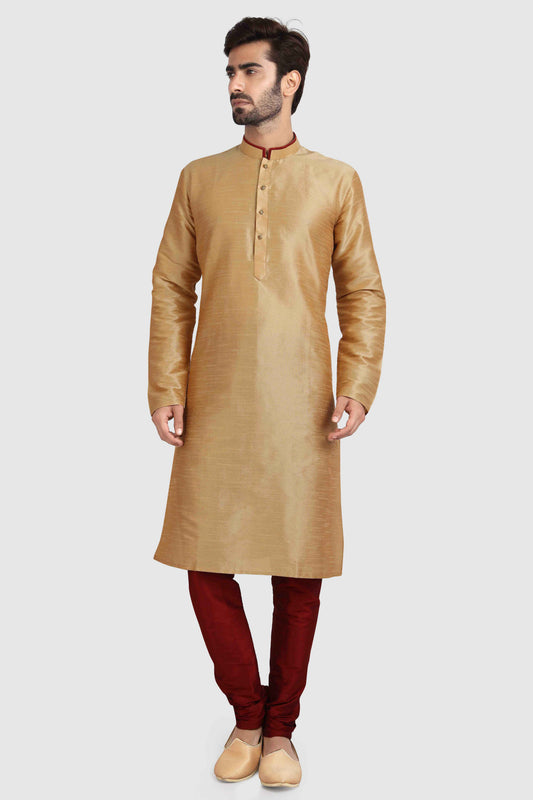 Raivat Ethnic Art Silk Kurta Pajama In Chikoo Colour
