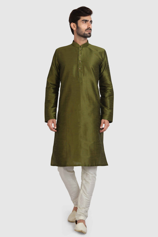 Raivat Ethnic Art Silk Kurta Pajama In Mehendi Green Colour