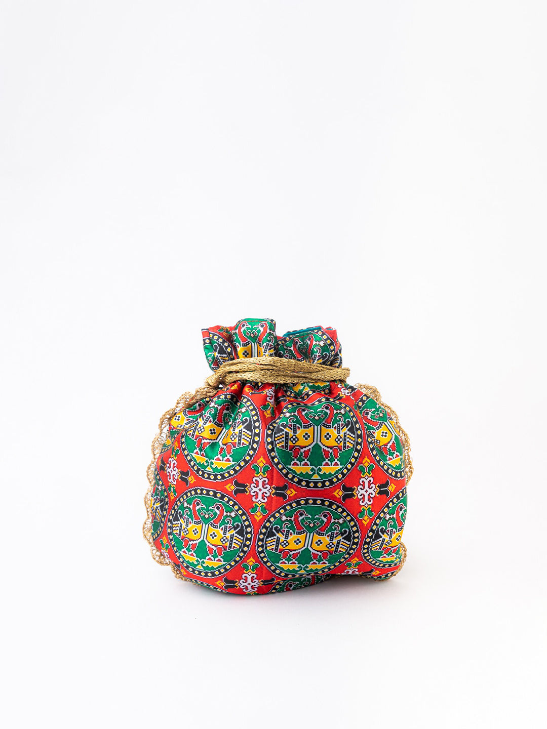 NR By Nidhi Rathi Red & Green Printed Potli Clutch - Grab2buy