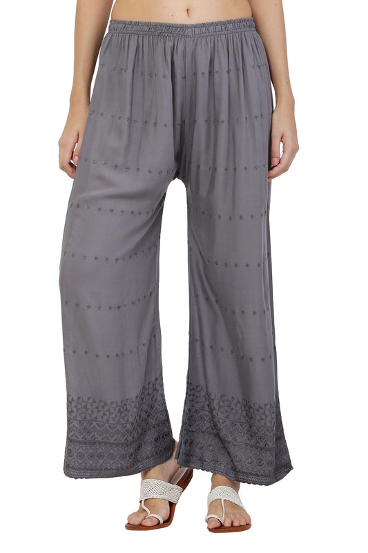PAVONINE Grey Color Half Schiffli Chikankari Rayon Fabric Sharara For Women