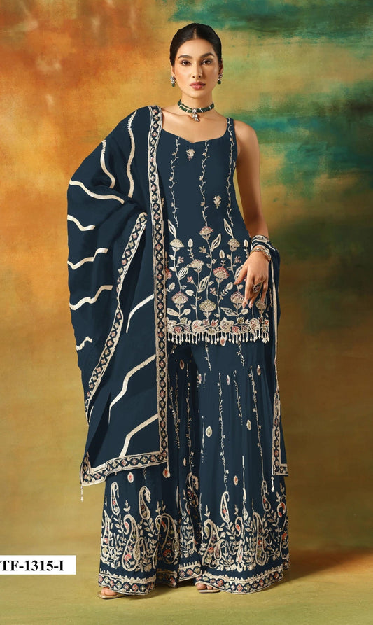 Anaita Navy Heavy Fox Georgette Suit With Embroidery Work