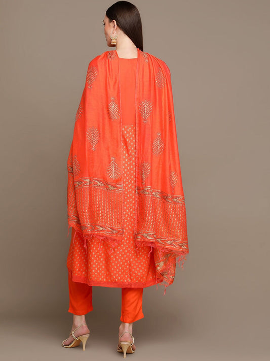 HERE&NOW Ethnic Motifs Embroidered Mirror Work Anarkali Kurta with Trousers & Dupatta