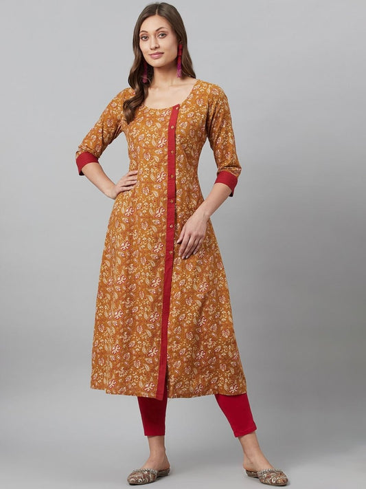 Aks Floral Printed Round Neck A-Line Kurta