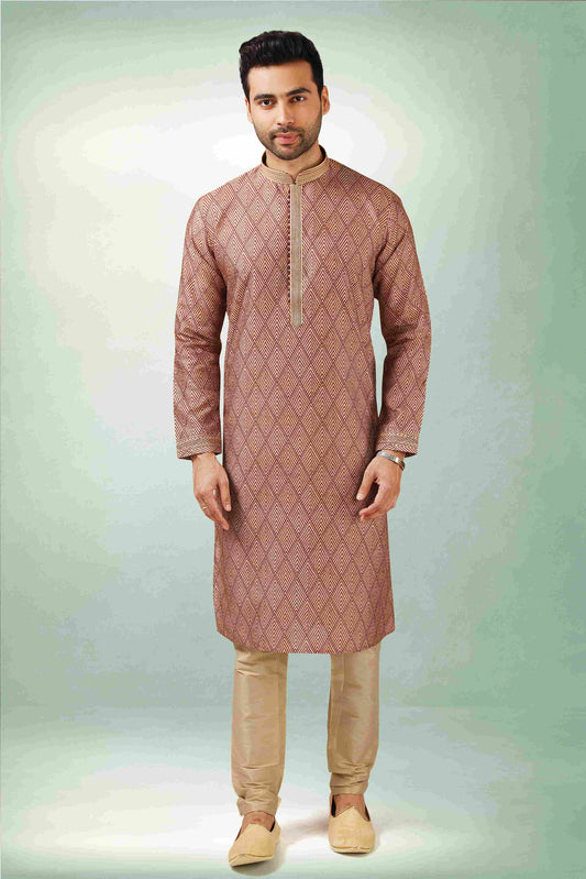 Raivat Ethnic Art Silk Printed Work Kurta Pajama In Maroon Colour
