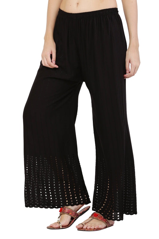 PAVONINE Black Color Goti Aari Work Rayon Fabric Sharara For Women