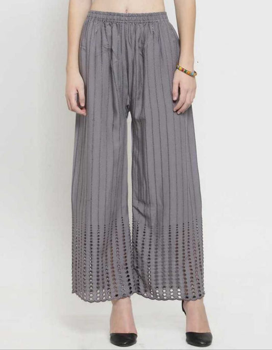 PAVONINE Grey Color Goti Aari Work Rayon Fabric Palazzo For Women