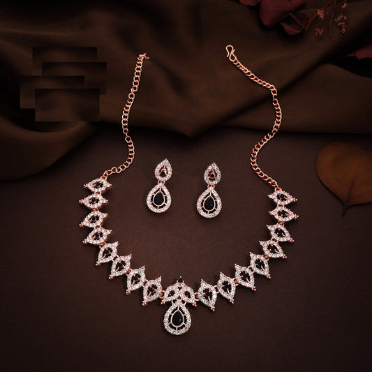Tehzeeb Creations Shimmering Rose Gold Polished Ad Studded Necklace Jewellery Set With Matching Earrings For Women And Girls | Grab2Buy