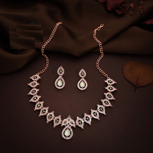 Tehzeeb Creations Sea Green Colour Ad Studded Necklace Jewellery Set With Matching Earrings For Women And Girls