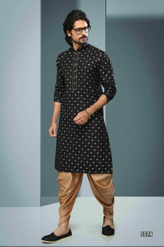 Raivat Ethnic Cotton Digital Print Kurta Pajama In Black Colour