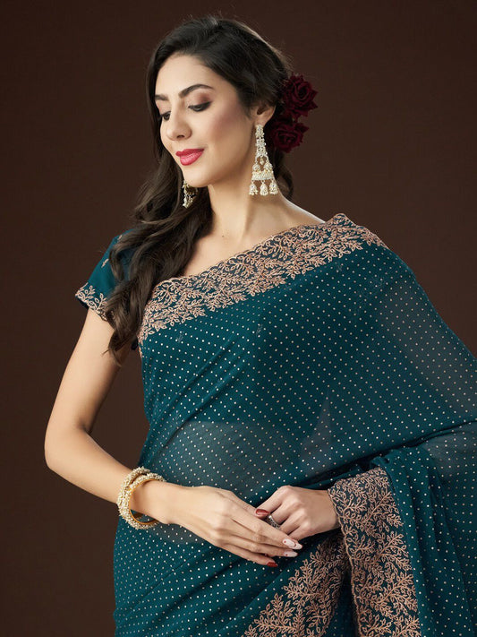 kasee Floral Embroidered Embellished Saree