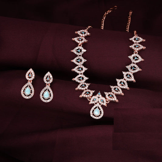 Tehzeeb Creations Sky Blue Colour Ad Studded Necklace Jewellery Set With Matching Earrings For Women And Girls | Grab2Buy