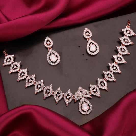 Tehzeeb Creations Baby Pink Colour Ad Studded Necklace Jewellery Set With Matching Earrings For Women And Girls | Grab2Buy