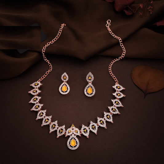 Tehzeeb Creations Yellow Colour Ad Studded Necklace Jewellery Set With Matching Earrings For Women And Girls | Grab2Buy