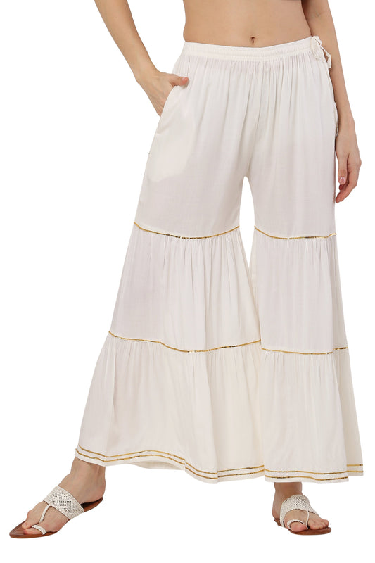 PAVONINE Off White Color 3-Panels Golden Gota Flared Sharara For Women