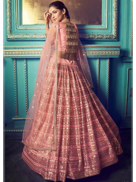 Myra Pink Heavy Embroidered Net Lehenga - Grab2buy