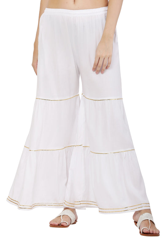 PAVONINE White Color 3-Panels Golden Gota Flared Sharara For Women
