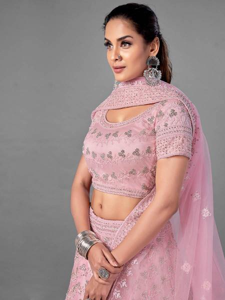 Myra Pink Heavy Embroidered Soft Net bridal Lehenga