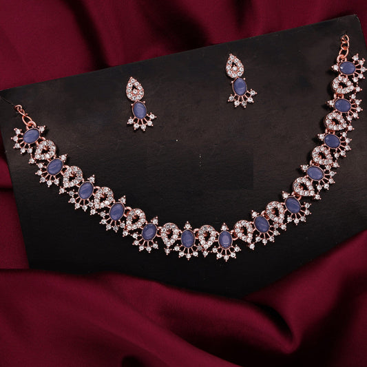 Tehzeeb Creations Blue Colour Ad Studded Necklace Jewellery Set With Matching Earrings For Women And Girls | Grab2Buy