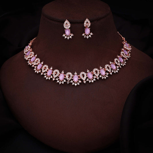 Tehzeeb Creations Lavender Colour Ad Studded Necklace Jewellery Set With Matching Earrings For Women And Girls | Grab2Buy