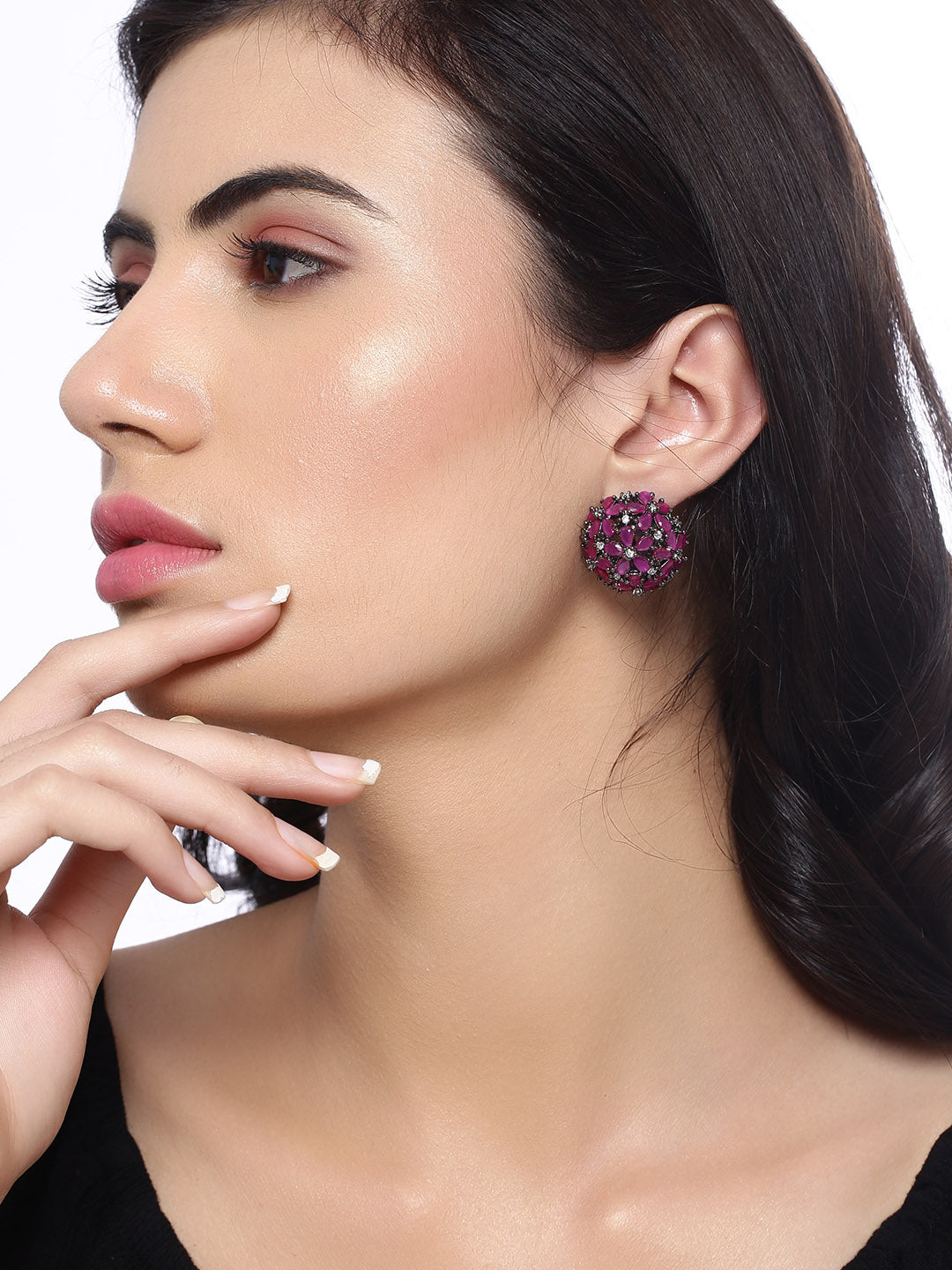 Shoshaa Maroon & Gunmetal-Toned Circular Studs - Grab2buy