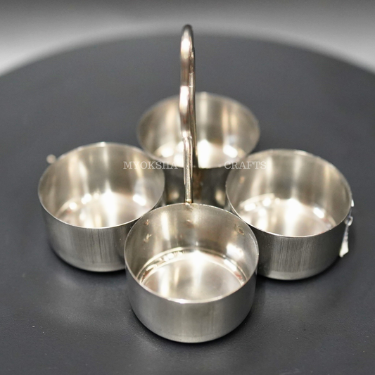Stainless Steel Chowmukh Haldi Kum Kum Holder: Auspicious Offering for Devotees - 1