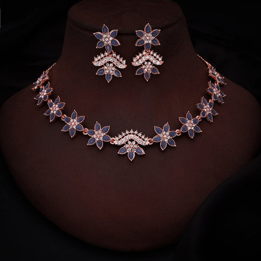 Tehzeeb Creations Blue Colour Star Design Stone Studded Necklace With Earrings | Grab2Buy