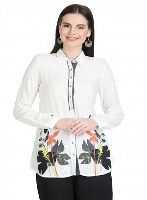 W for Woman White Full Sleeve Printed Top