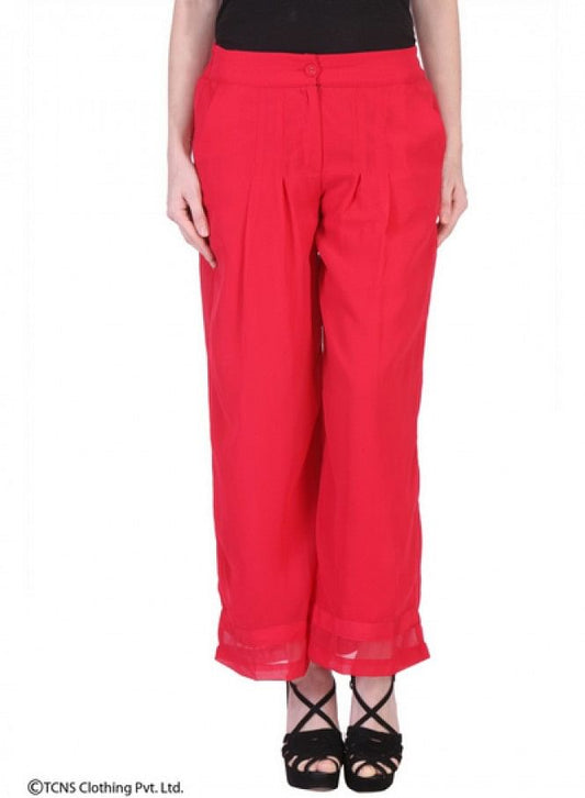 W for Woman Pink Georgette Tailored Volume Pants
