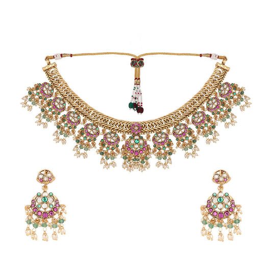 Nuyug 18K Gold Plated Estele Gold Tone Beaded Necklace Set | Grab2Buy