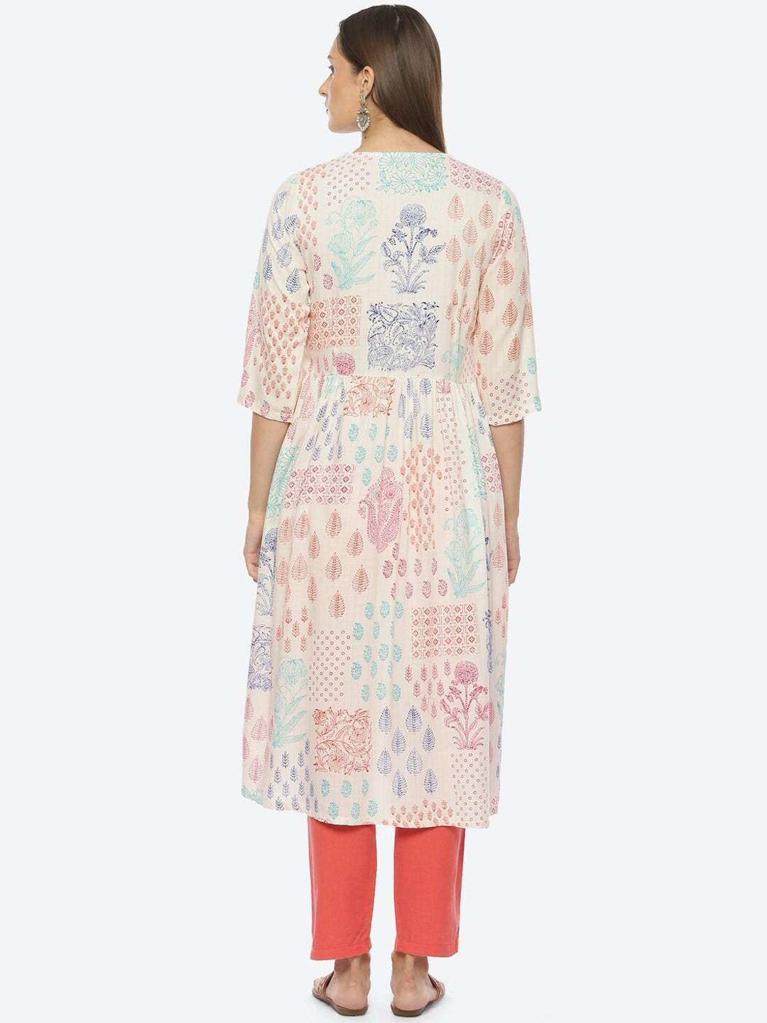 Biba Ethnic Motifs Printed V-Neck A-Line Kurta - Grab2buy