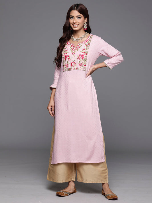 Women Pink Embroidered Straight Kurtas - Taantav | Grab2Buy