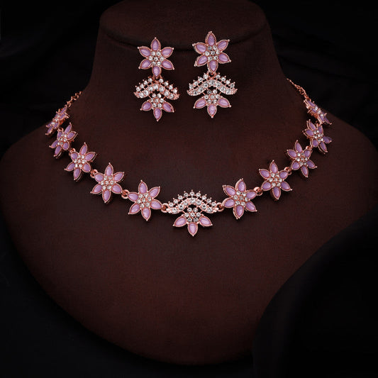 Tehzeeb Creations Lavender Colour Star Design Stone Studded Necklace With Earrings | Grab2Buy