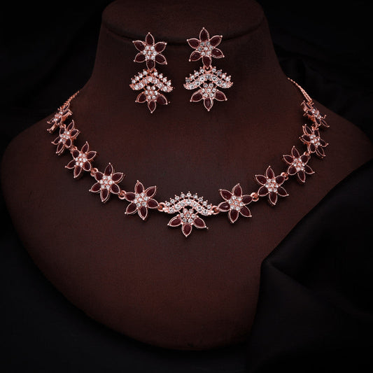 Tehzeeb Creations Maroon Colour Star Design Stone Studded Necklace With Earrings | Grab2Buy