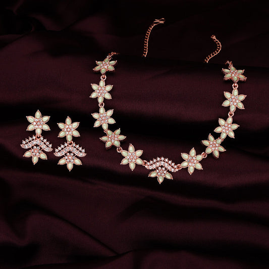 Tehzeeb Creations Sea Green Colour Star Design Stone Studded Necklace With Earrings | Grab2Buy