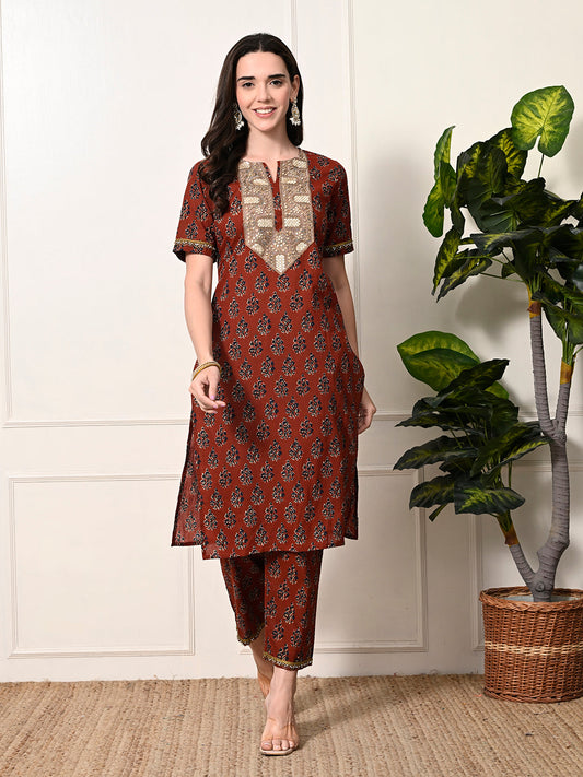 Myshka Women's Cotton Red Printed Kurta Set | Grab2Buy