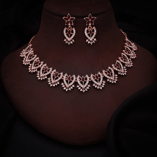 Tehzeeb Creations Maroon Colour Sparkle Stone Studded Necklace With Earrings | Grab2Buy