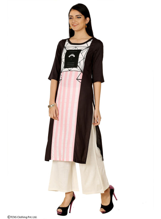 W for Woman Black Printed 3/4 Sleeve kurta