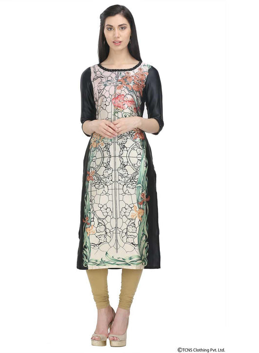 W for Woman Black Printed 3/4 Sleeve kurta