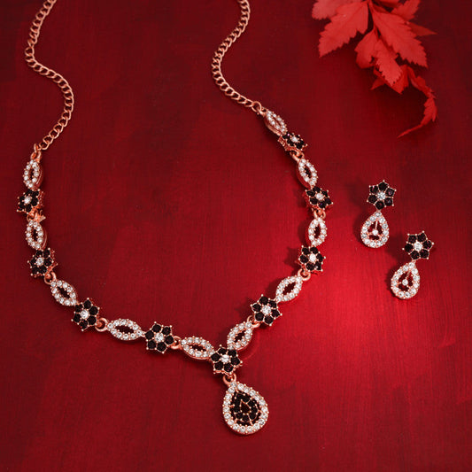 Tehzeeb Creations Elegant Maroon Polished American Diamond (Ad) Studded Necklace And Earring Set For Women | Grab2Buy