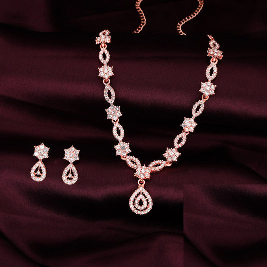 Tehzeeb Creations Elegant White Polished American Diamond (Ad) Studded Necklace And Earring Set For Women Tehzeeb Creations