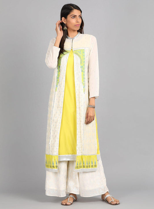 W for Woman Ecru Mandarin Neck Printed kurta