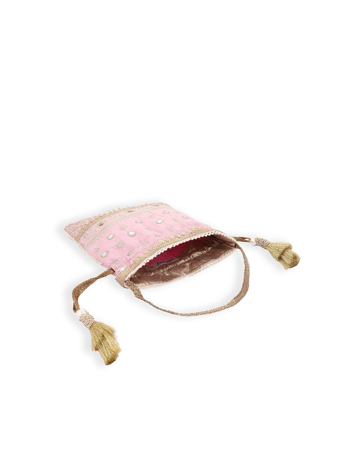 Masq Pink & Gold-Toned Embellished Potli Clutch - Grab2buy