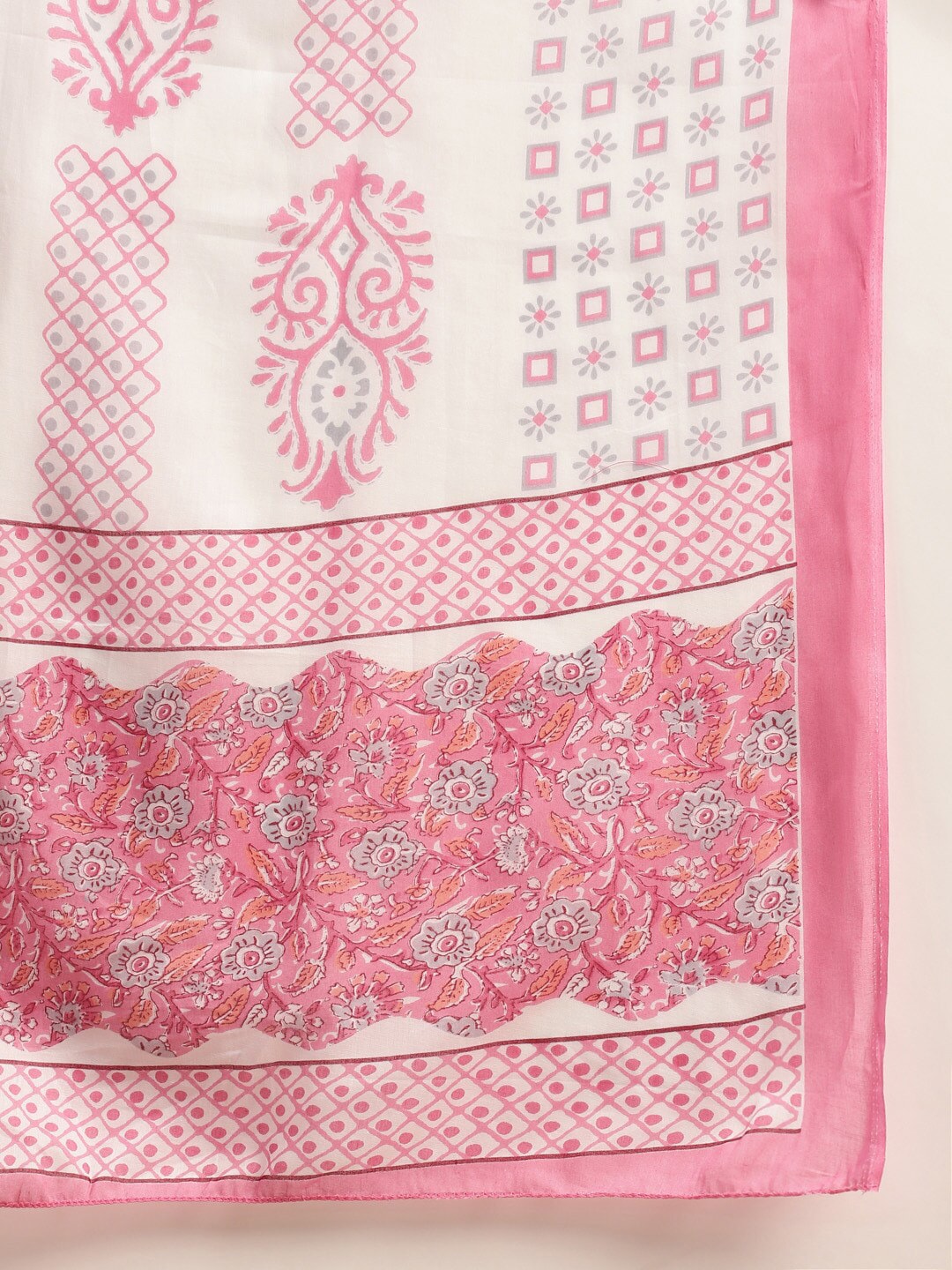 Sangria Floral Printed Gotta Patti Pure-Cotton A-Line Kurta With Trouser & Dupatta - Grab2buy
