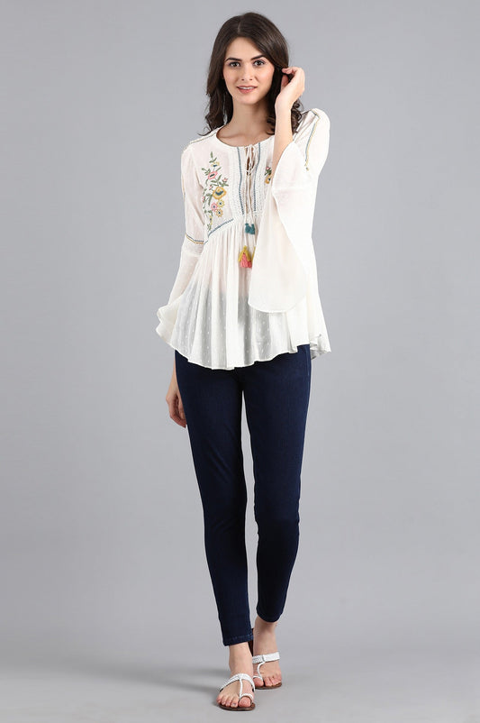 W for Woman White Round Neck Flared Top