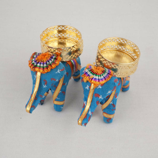 Kundan HandiKrafts Elephant Candle Holders (Pair) - Assorted