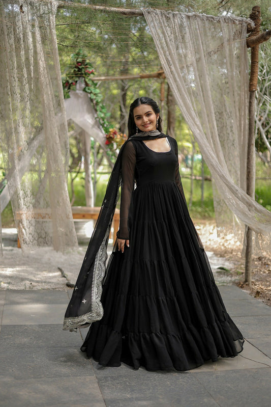 Joban Fashion Black Georgette Sequence Embroidery Work Kurta Set