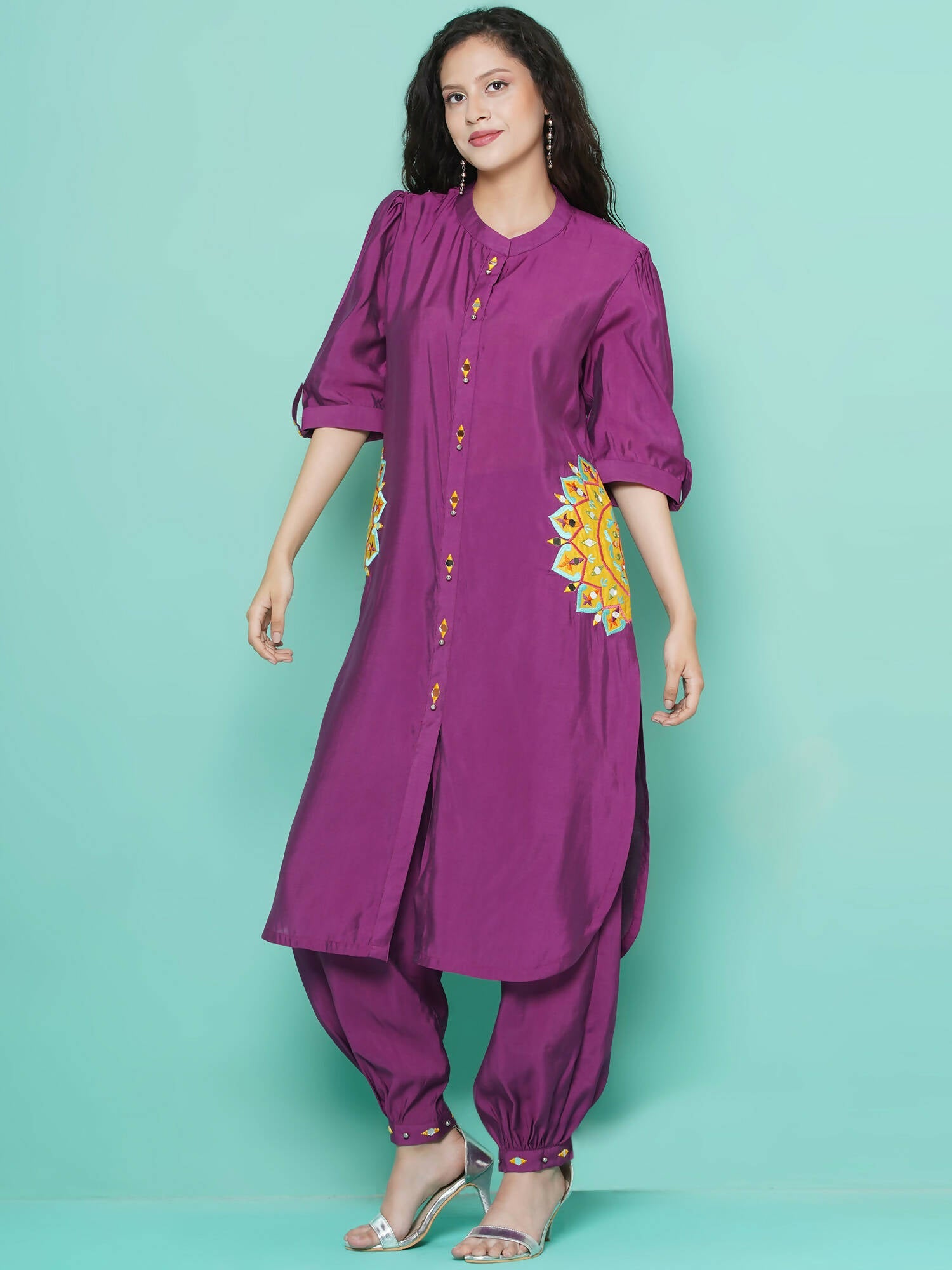 Women Republic Purple Art Silk Embroidered Kurta with Afghani Salwar - Grab2buy