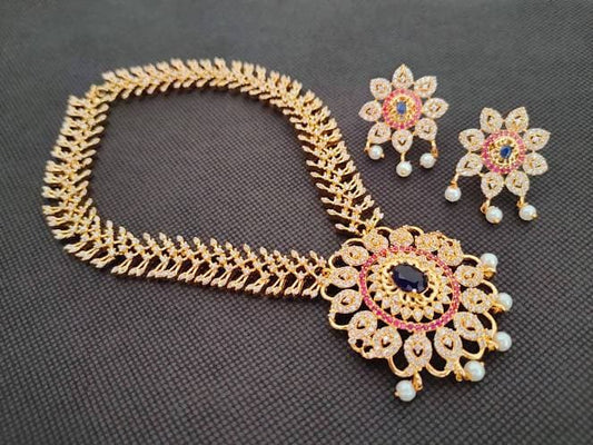 Pink & Blue AD Bridal Necklace Set