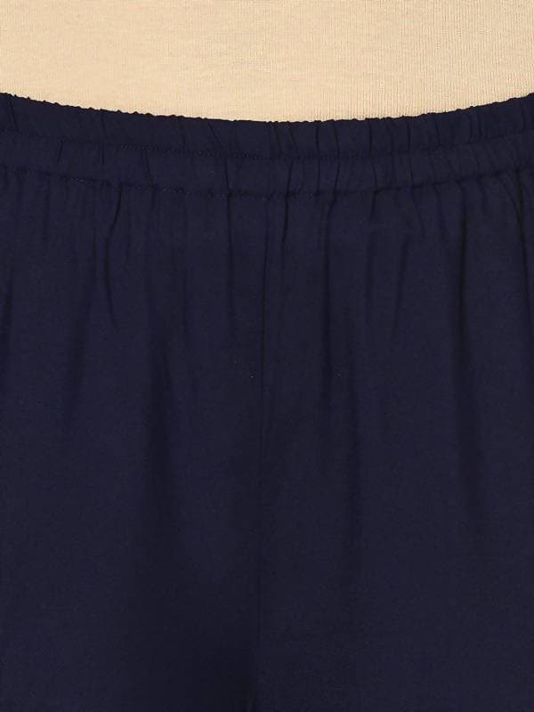 Aniyah Rayon Navy Blue Color Block Print Flared Slip-On Palazzo (AN-178K)
