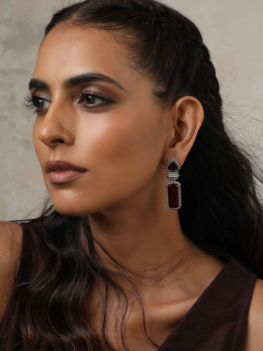 trueBrowns Silver tone Red Stone Drop Earrings | Grab2Buy